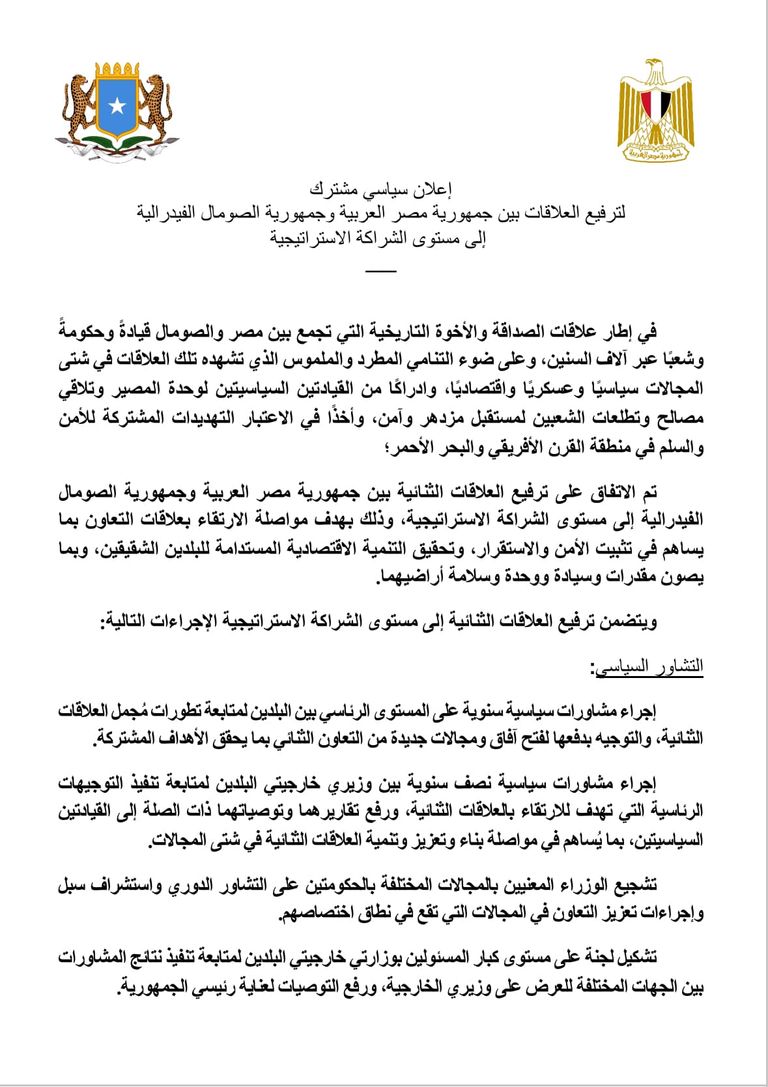 الرئيسان المصري عبدالفتاح السيسي والصومالي حسن شيخ محمود