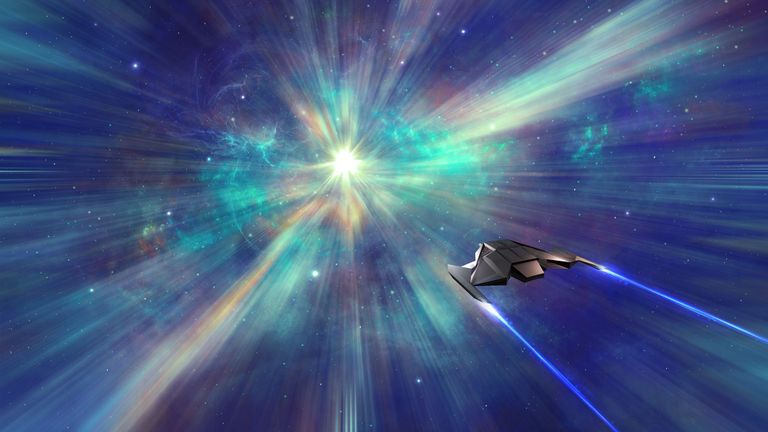 المكعب طبيعيا في السكون (يسار)، والكرة تغيرت عند محاكاة رؤيتها بسرعة الضوء