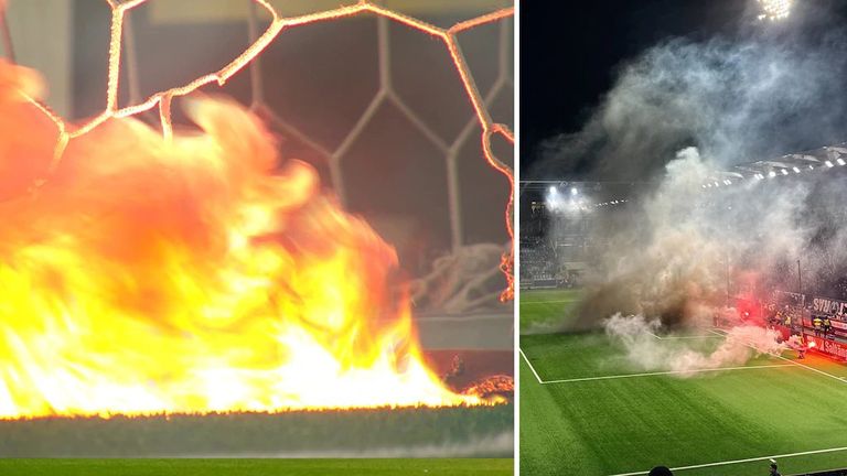 احتراق ملعب كرة قدم في السويد