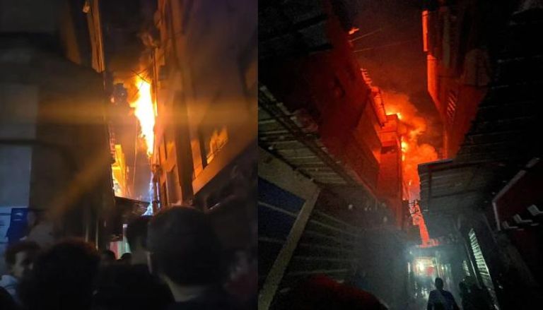 تفاصيل حريق سوق الخواجات بالمنصورة في مصر