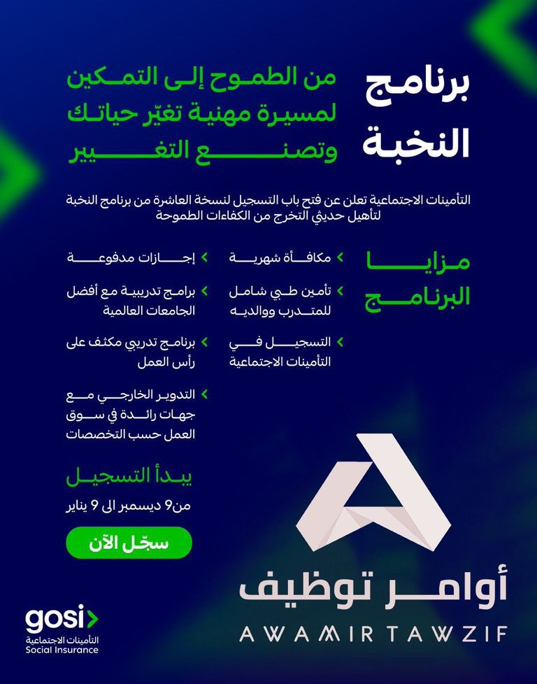 تفاصيل برنامج النخبة السعودي ومزايا الانضمام التأمينات الاجتماعية السعودية