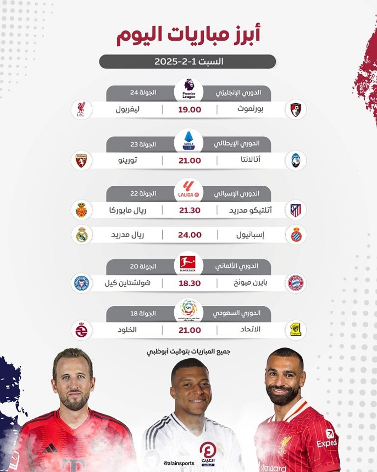 ريال مدريد ضمن أبرز مباريات اليوم