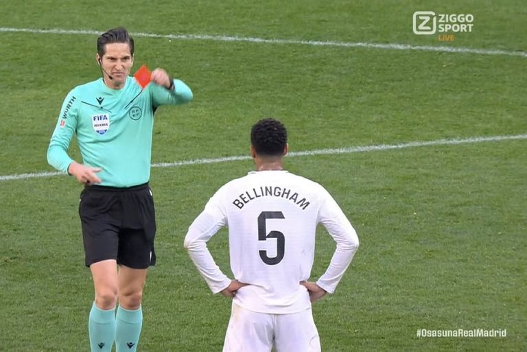 طرد بيلينغهام في مباراة أوساسونا ضد ريال مدريد