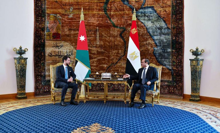 جانب من لقاء السيسي مع ولي عهد الأردن ورئيس الكونغرس اليهودي العالمي