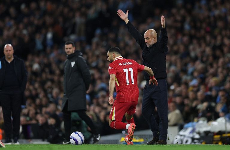 محمد صلاح ضد مانشستر سيتي غوارديولا مدرب مانشستر سيتي ومحمد صلاح