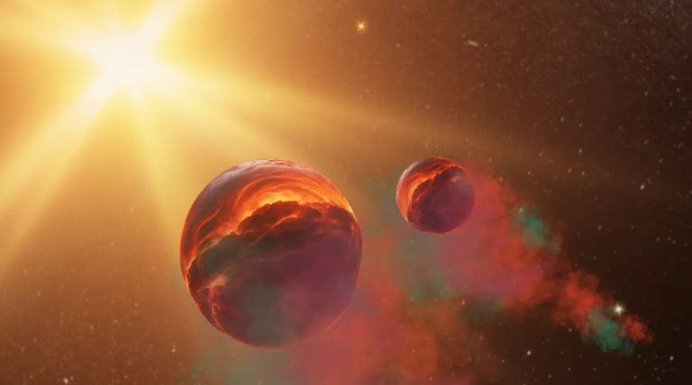 رسم توضيحي لتصادم أنظمة نجمية ينتج أجساما هائمة في الفضاء