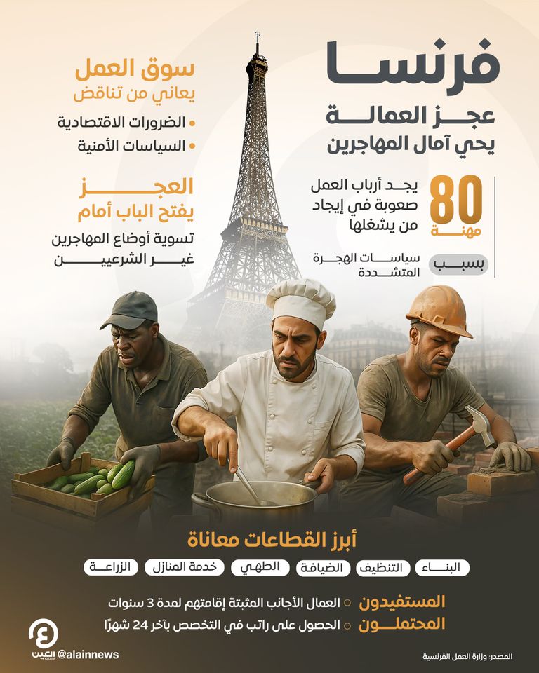 فرنسا.. 80 مهنة تعاني شحا في العمالة وتفتح الباب للمهاجرين عجز العمالة يحي آمال المهاجرين في فرنسا