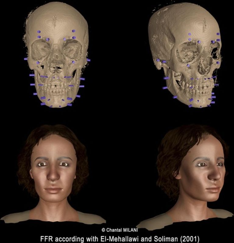 نسختان من إعادة بناء وجه المومياء