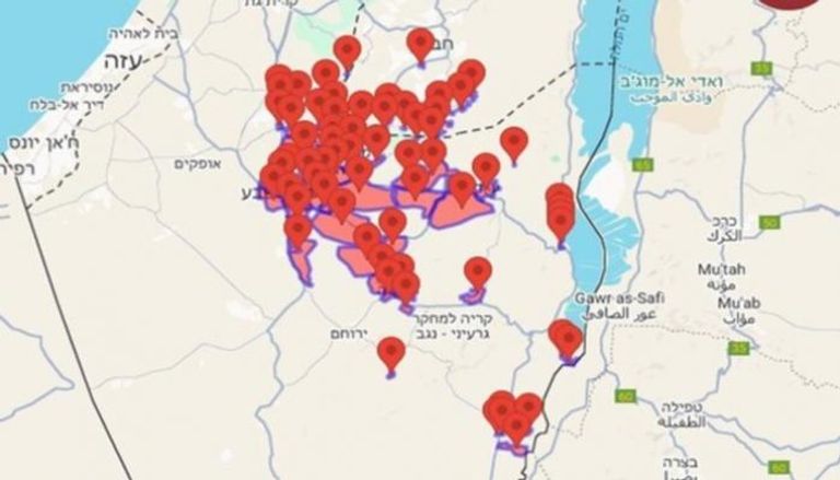 خريطة تفعيل الإنذارات في إسرائيل