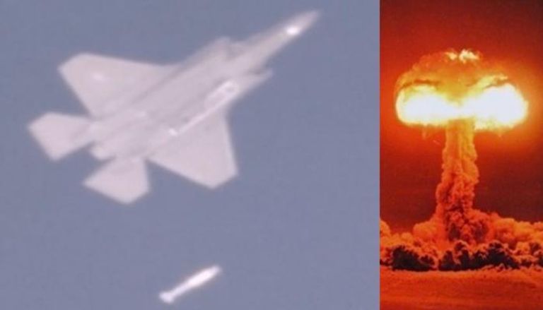 طائرة إف-35 تُسقط قنبلة بي-61 وانفجار نووي