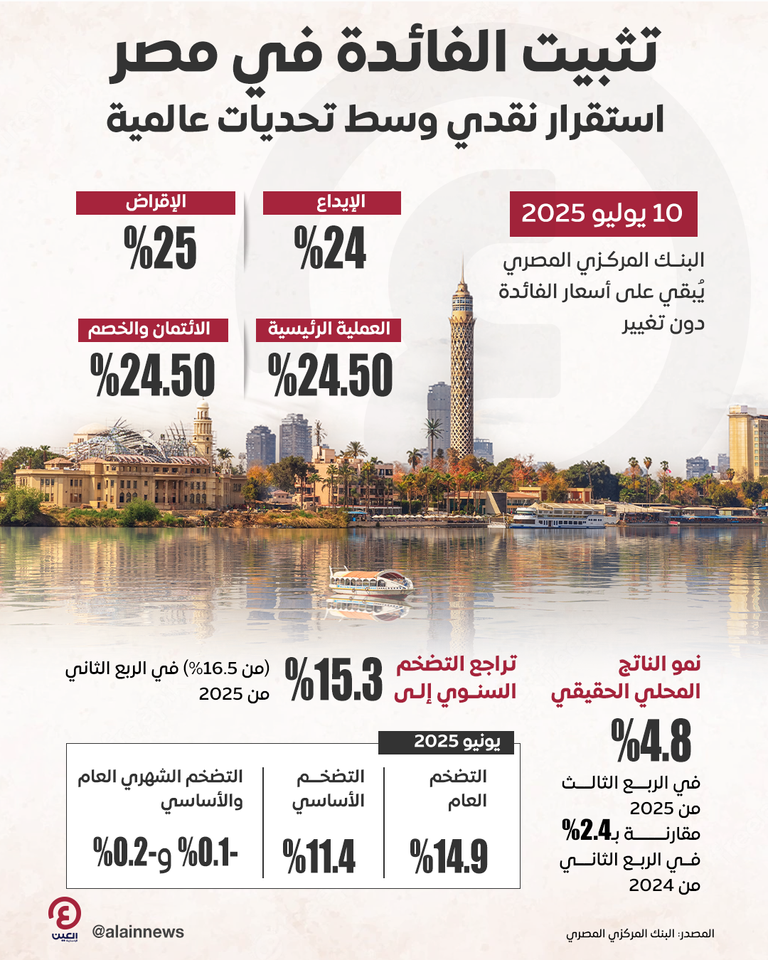 مصر تثبت أسعار الفائدة