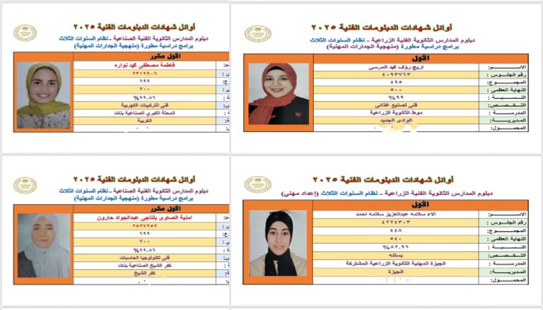 أوائل الدبلومات الفنية 2025 في مصر
