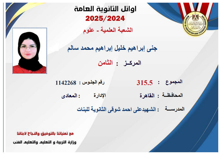 إعلان أسماء أوائل الثانوية العامة 2025