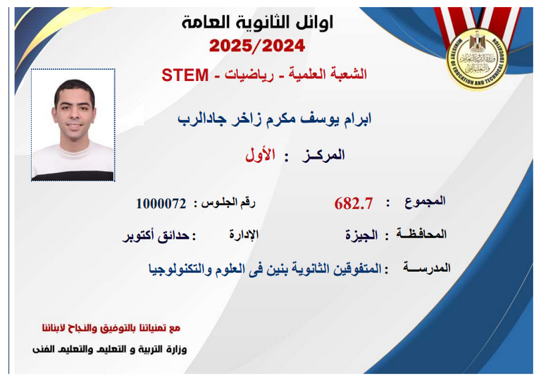 إعلان أسماء أوائل الثانوية العامة 2025