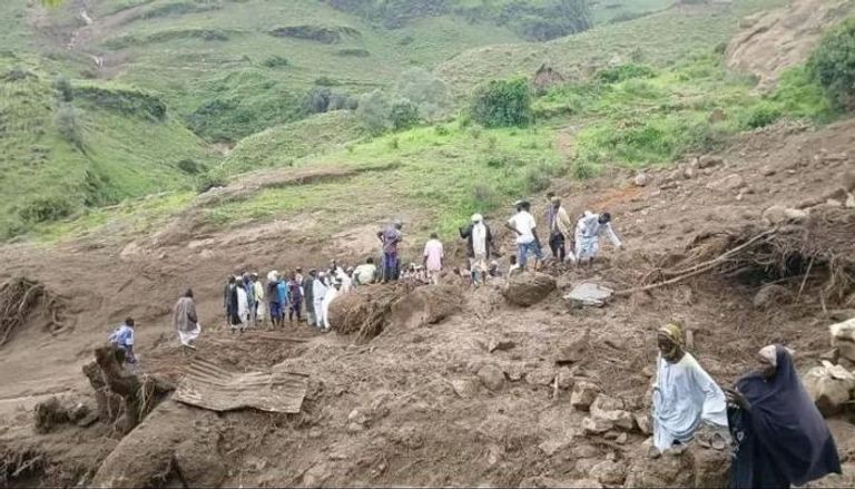 موقع كارثة الانزلاق الأرضي في قرية ترسين السودانية