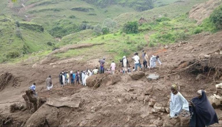 موقع كارثة الانزلاق الأرضي في قرية ترسين السودانية