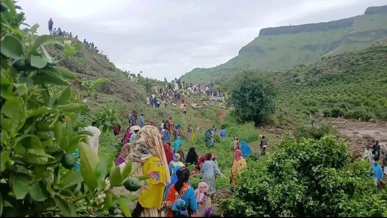 موقع كارثة الانزلاق الأرضي في قرية ترسين السودانية