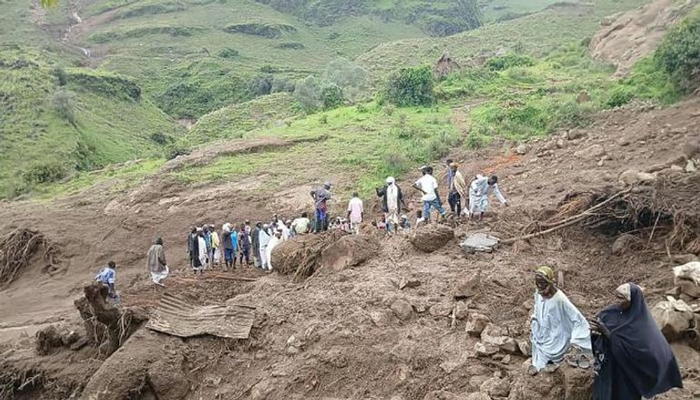 موقع الانهيار الأرضي في قرية ترسين السودانية