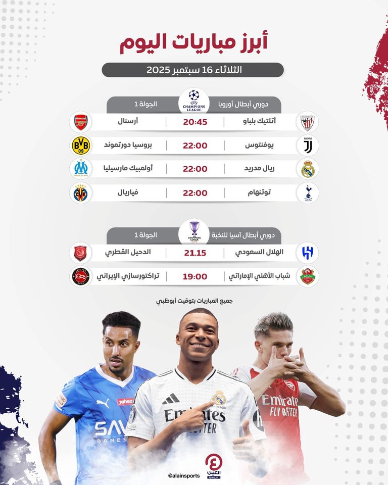 مباريات اليوم 16 سبتمبر 2025 مباريات اليوم