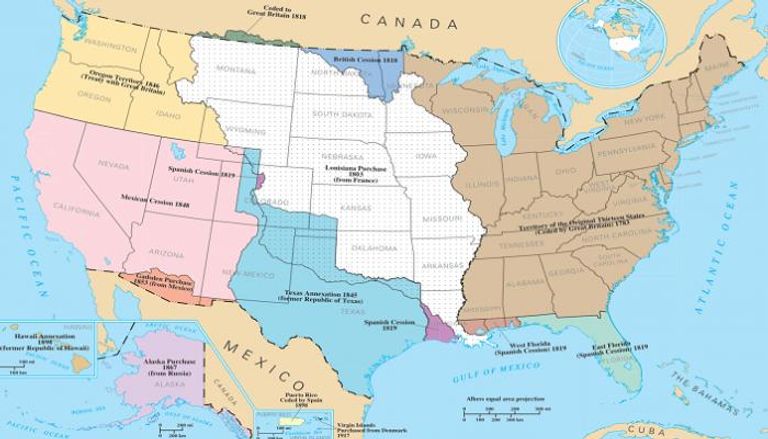 خريطة توضح بعض الأراضي التي اشترتها الولايات المتحدة