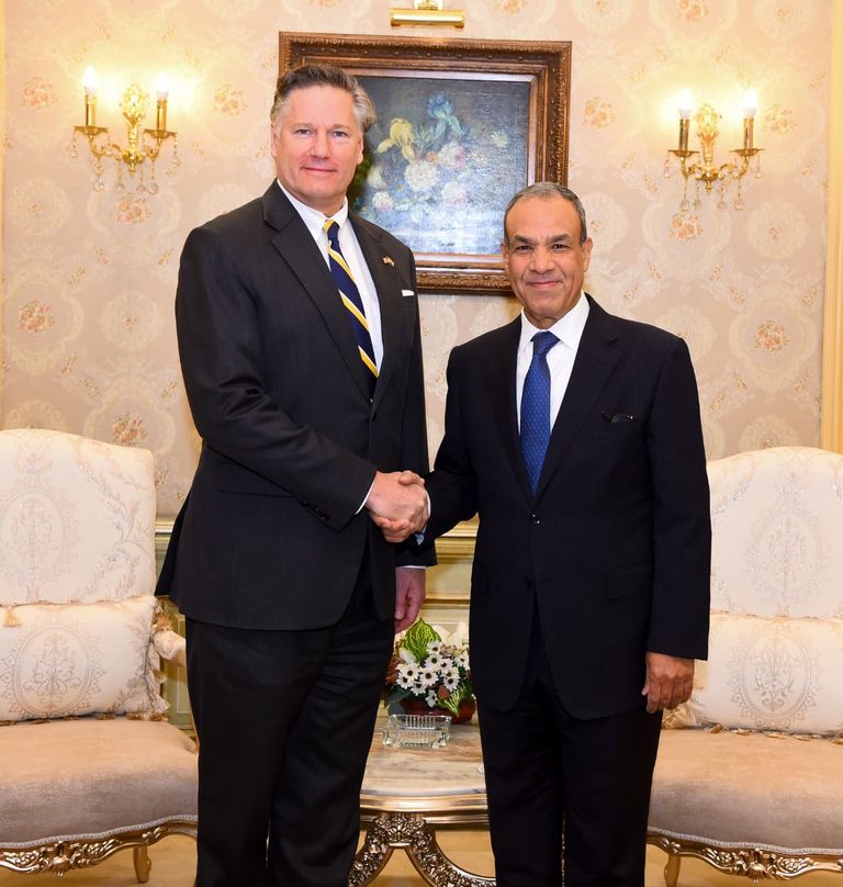 جانب من اللقاء بين بدر عبد العاطي وكريستوفر لاندو ن