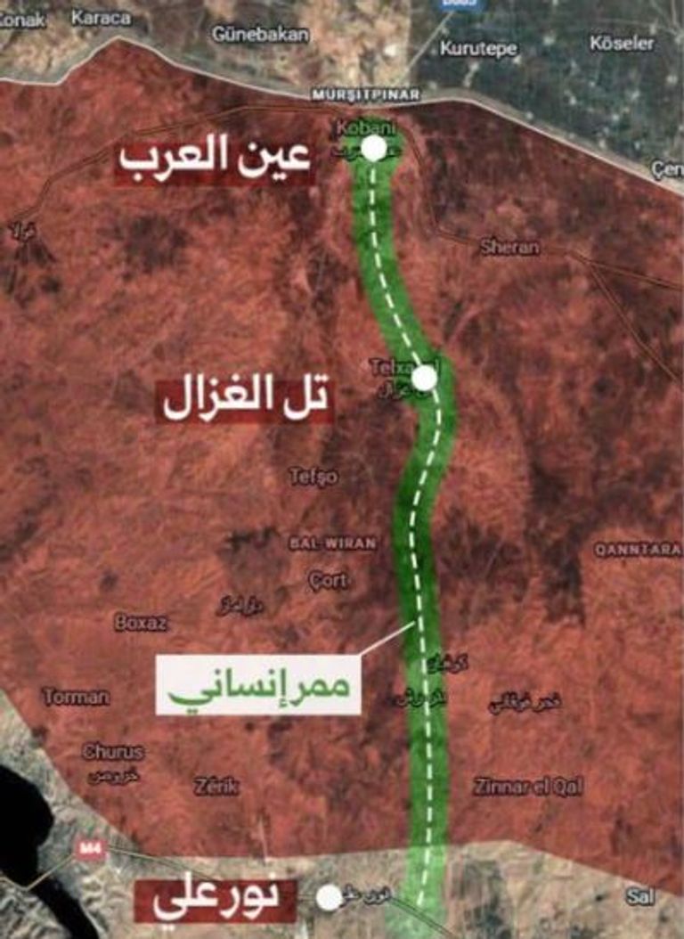 لافتة إرشادية على طريق مؤدي إلى مدينة كوباني