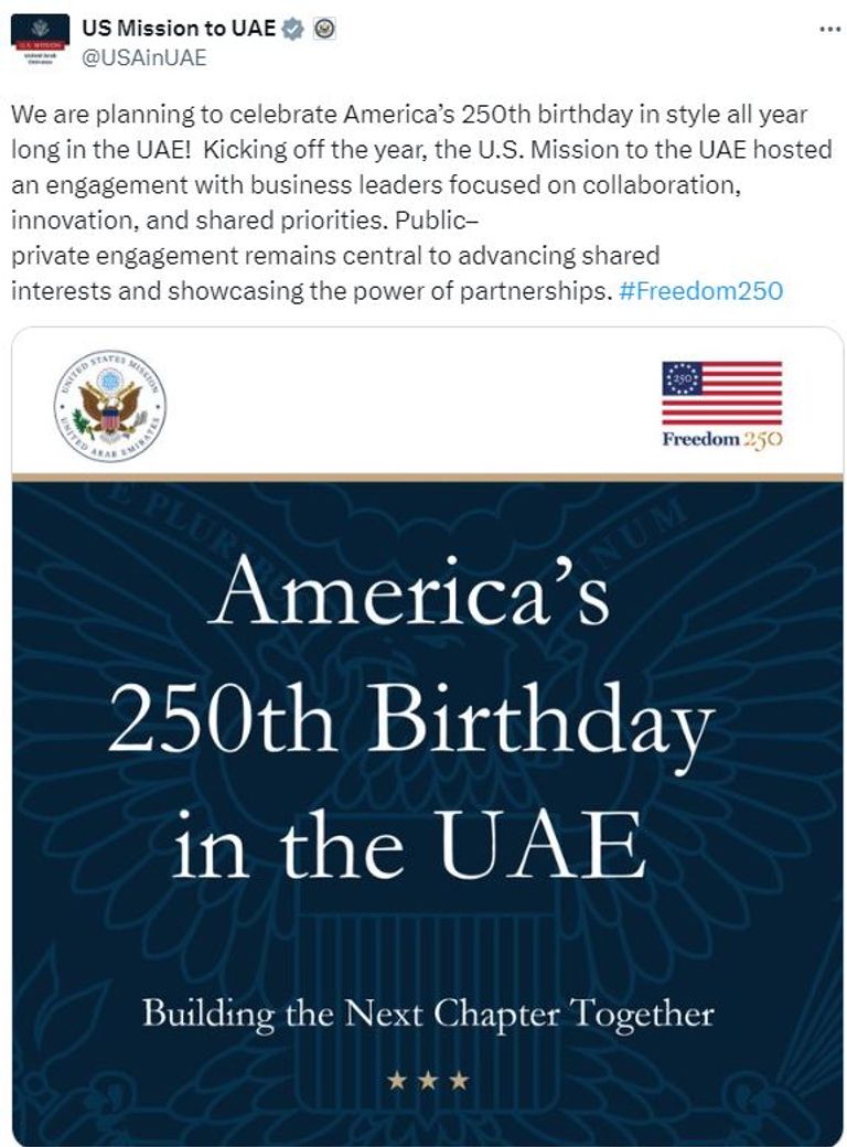 من قلب الإمارات وعلى مدار عام.. أمريكا تحتفل بذكرى تأسيسها الـ250 - صورة 1
