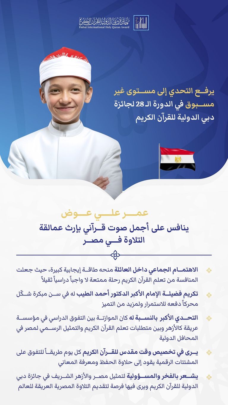 عمر علي عوض ينافس على أجمل صوت قرآني بإرث عمالقة التلاوة في مصر - صورة 1