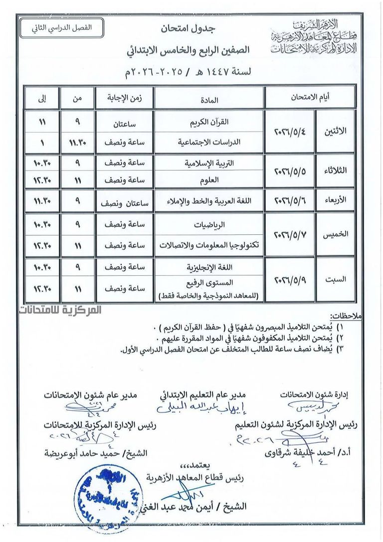 بعد اعتمادها رسميا.. جداول امتحانات الأزهر 2026 لجميع المراحل في مصر - صورة 4