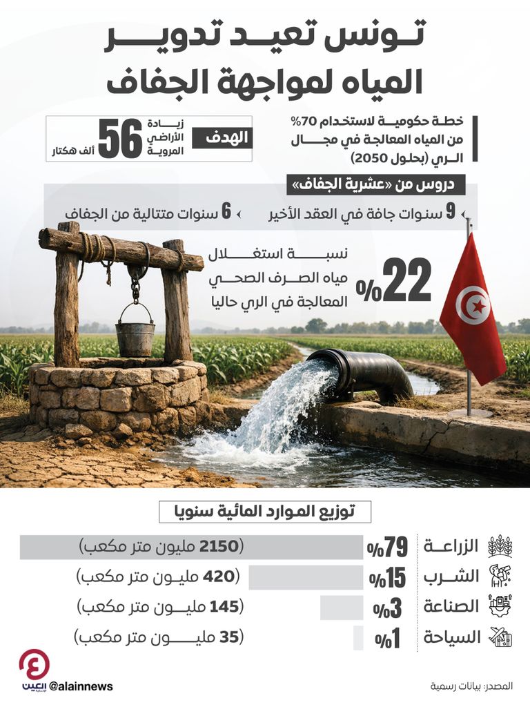 تونس تعتزم إعادة تدوير 70% من المياه.. خطة معالجة طموحة لمواجهة الجفاف - صورة 1