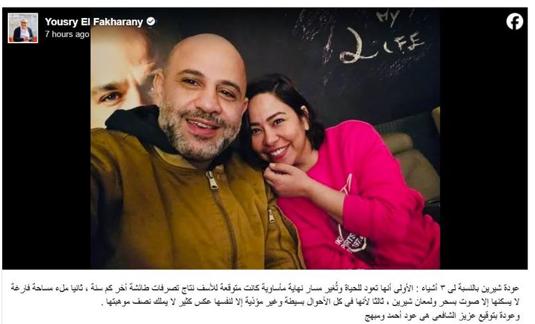 يسري الفخراني عن عودة شيرين عبدالوهاب: حضور فني يعيد التوازن للساحة - صورة 1