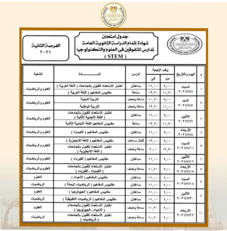 جدول الثانوية العامة 2026 مصر.. تفاصيل جدول الثانوية العامة 2026 وتوزيع الدرجات لكل الشعب - صورة 5