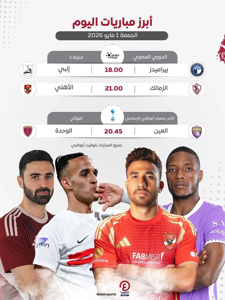 جدول مباريات اليوم الجمعة 1 مايو 2026 والقنوات الناقلة - صورة 1