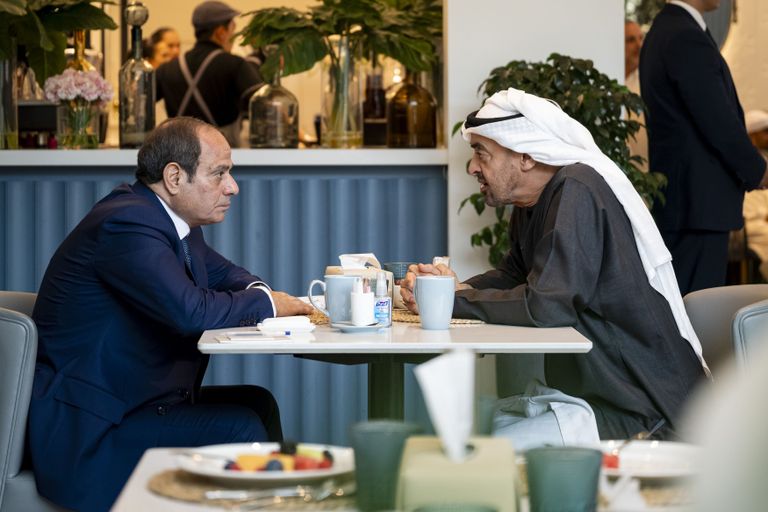 محمد بن زايد والسيسي يزوران مفرزة مقاتلات مصرية متمركزة بالإمارات - صورة 6