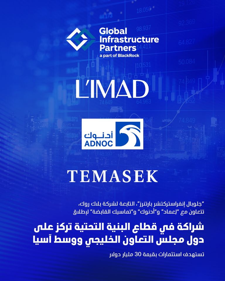 إعلان الشراكة تحالف عالمي جديد للبنية التحتية.. «أدنوك» و«بلاك روك» و«لِعماد» تطلق شراكة استراتيجية - صورة 1