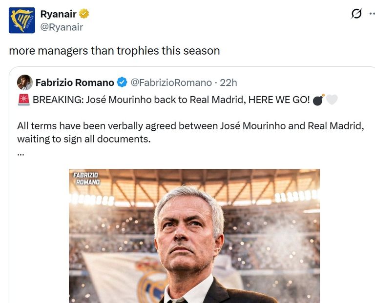 بسبب مورينيو.. شركة طيران شهيرة تسخر من ريال مدريد - صورة 1