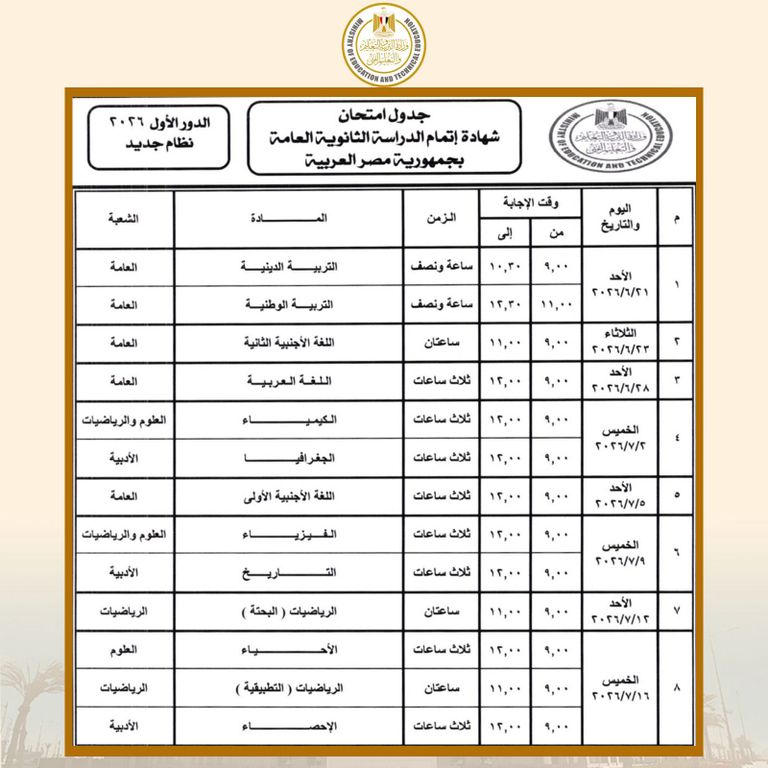 مصر.. بدء تسليم أرقام جلوس الثانوية العامة 2026 في المدارس - صورة 1