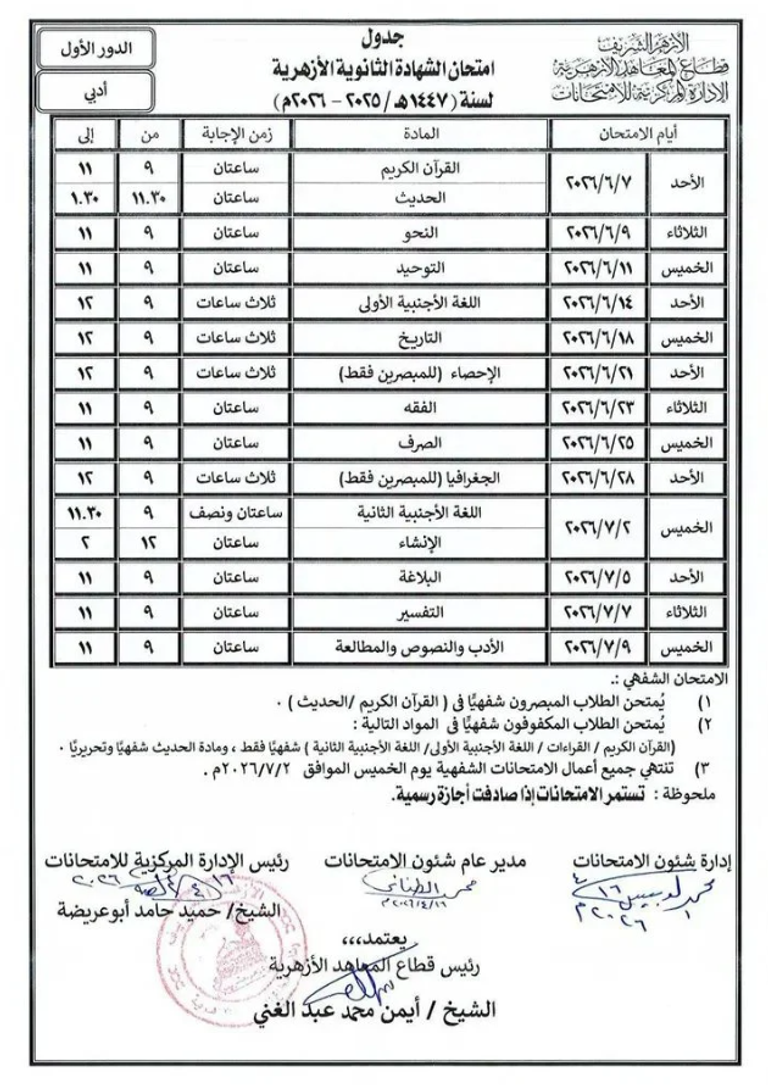 مصر.. جدول امتحانات الشهادة الثانوية الأزهرية 2026 - صورة 2