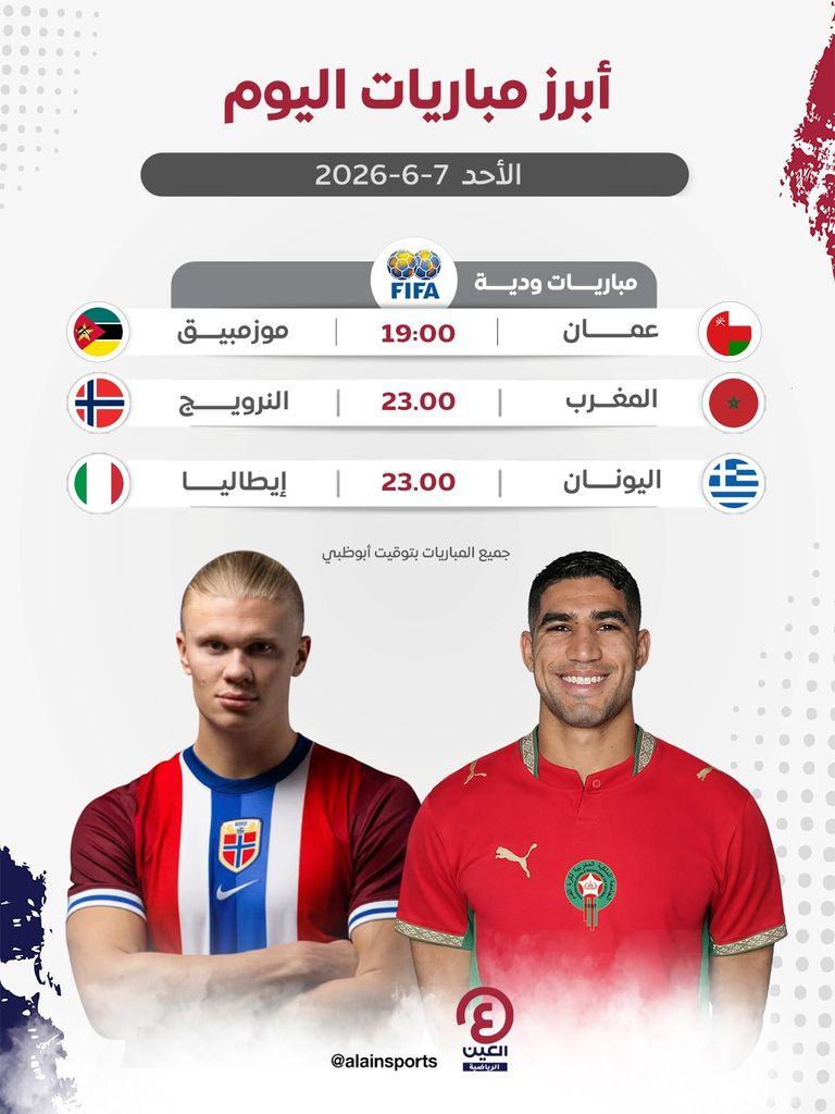 جدول مباريات اليوم الأحد 7 يونيو 2026 والقنوات الناقلة - صورة 1
