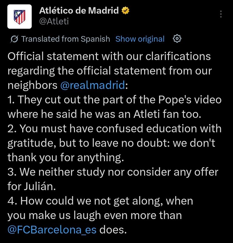 سخرية علنية.. أتلتيكو يرد على ريال مدريد في 4 نقاط - صورة 1