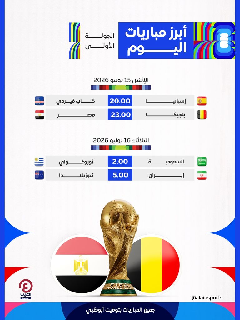 مباريات اليوم الإثنين 15 يونيو في كأس العالم 2026.. المواعيد والقنوات الناقلة - صورة 1