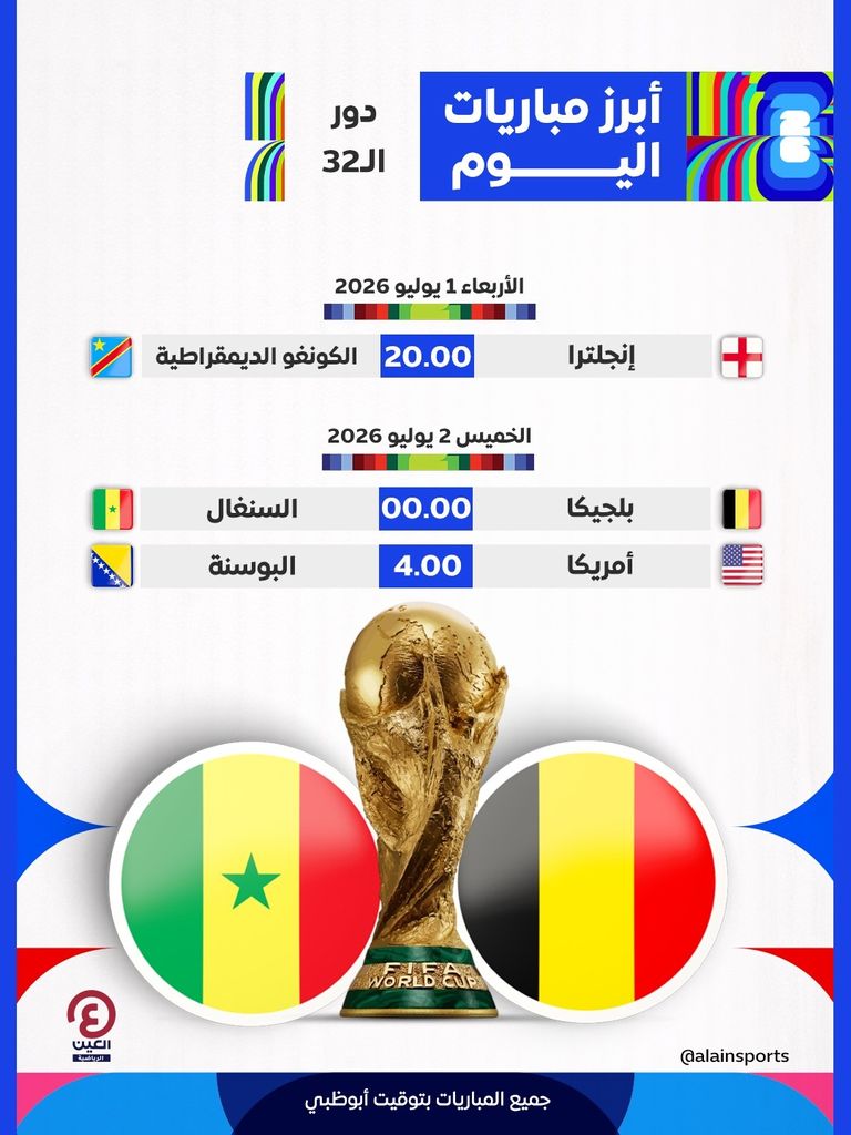 مباريات اليوم الأربعاء 1 يوليو في كأس العالم 2026.. المواعيد والقنوات الناقلة - صورة 1