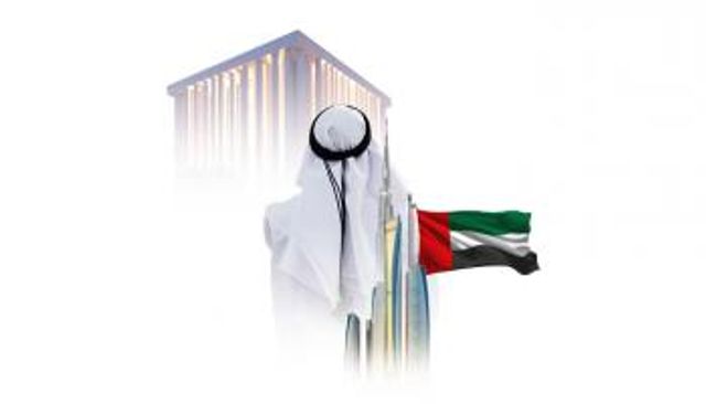 علم دولة الإمارات مع أبرز معالمها