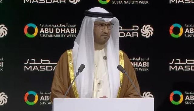 الدكتور سلطان الجابر خلال كلمته بافتتاح أسبوع أبوظبي للاستدامة
