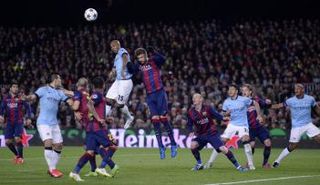 مانشستر سيتي أثناء مواجهته برشلونة