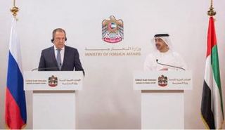 من المؤتمر الصحفي الذي جمع الشيخ عبد الله بن زايد وسيرجي لافروف