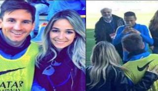 تلبية طلبات المشجعين دفعت نيمار إلى التقاط صورة لميسي مع إحدى المشجعات