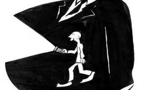 كتب رسام الكاريكاتير سعد حاجو على رسمه منتقداً "من أرشيف من لا أرشيف له" 