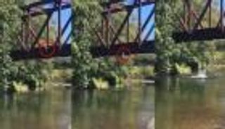 فيديو صادم.. أمريكية تصرخ فرحا أثناء رمي طفلها من فوق جسر