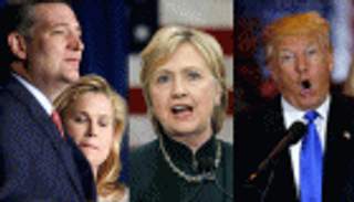 سباق الرئاسة الأمريكية.. ترامب يفوز وكروز ينسحب وهيلاري تخسر